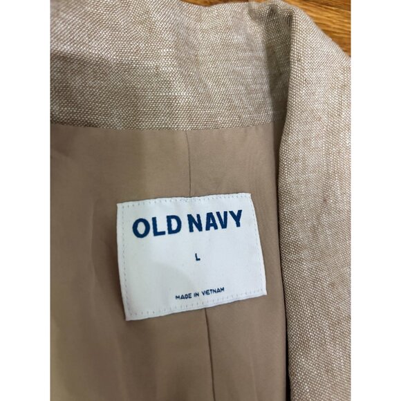 Old Navy Womens Blazer Jacket Sz Large Linen Blend Beige Double Breasted Relaxed - Picture 4 of 6